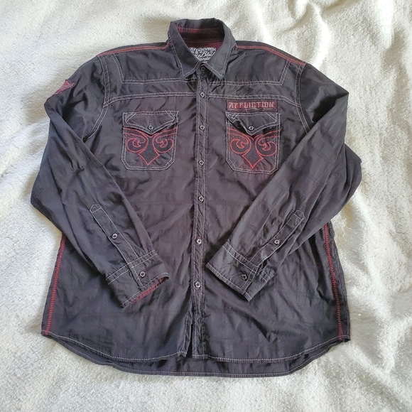 Affliction Black Premium Live Fast 73 Button Down Shirt Sz 2XL
